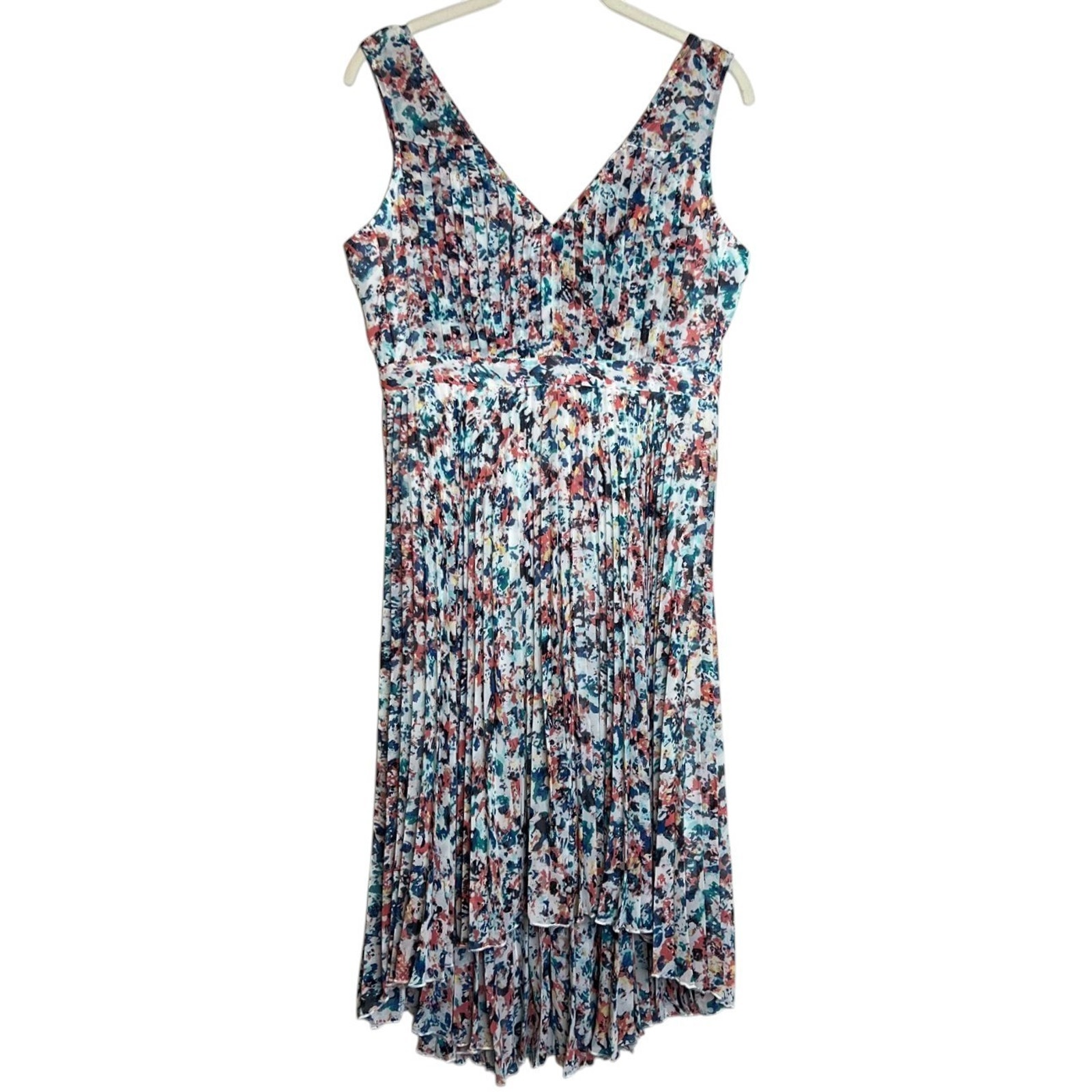 Anthropologie Plenty By Tracy Reese Dress 6p Morgan Multi Speckle Pleated Hi Low